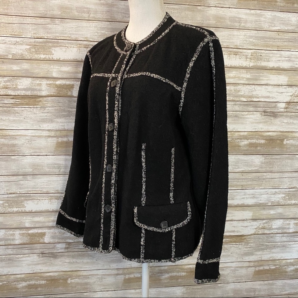 Black Wool Round Collar Button Down Blazer Jacket - image 2